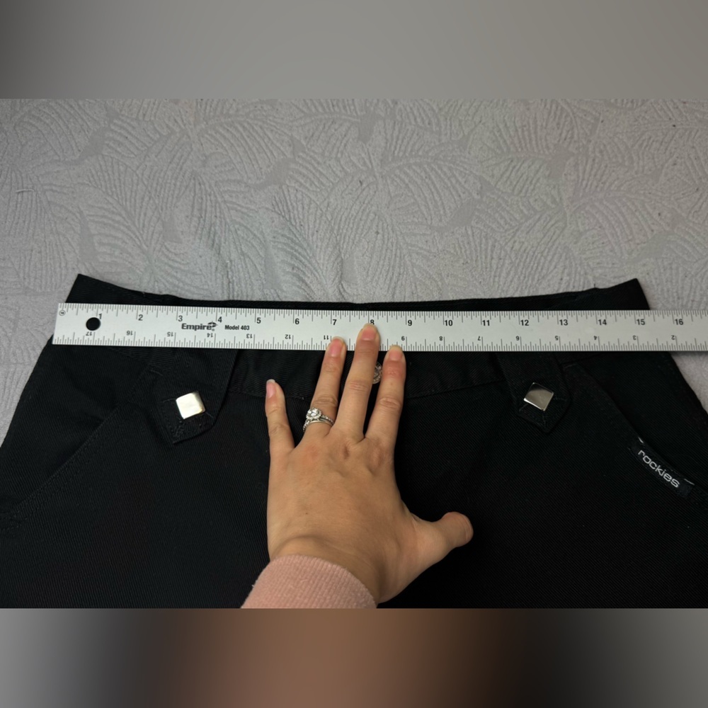 Rockies Vintage 90s High Waist Studs Triangle Black Denim Jeans size 13/14 - Picture 11 of 11